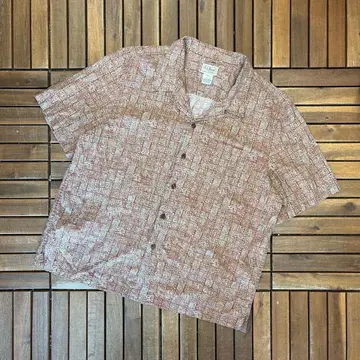 90s L.L.Bean 벽화 패턴 바틱 패턴 반팔 오픈 카라 셔츠