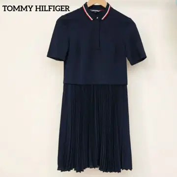 타미힐피거 폴로 원피스 옷깃 라인 플리츠 네이비 S
