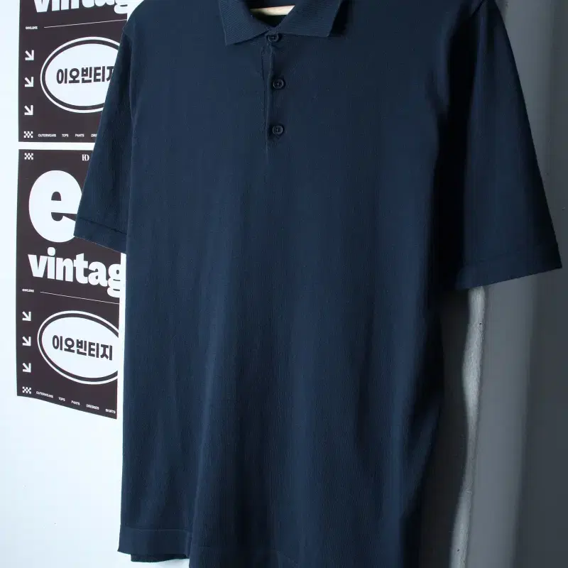(XL) 프로젝트엠 반팔 카라 티셔츠 니트 네이비 무지 놈코어-H35396