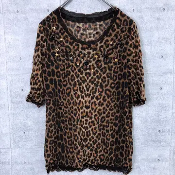 이타리야 이탈리아 레오파드 무늬 시어 탑 비쥬 장식 티셔츠