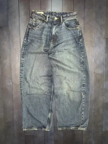 ZARA 남성용 와이드 레그 데님 팬츠 인디고 블루