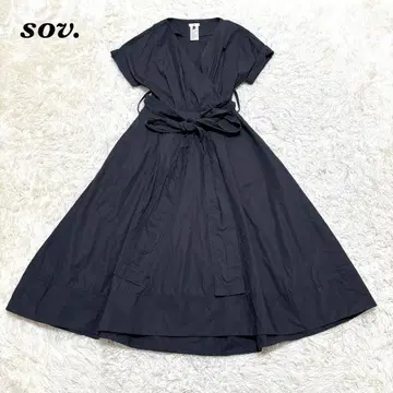 sov. 반팔 카슈쿨 롱 플레어 원피스 36 네이비