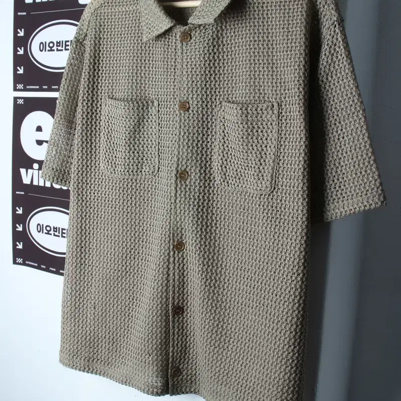 (XL-2XL) 트릴리온 반팔 카라 티셔츠 셔츠 남방 카키-H35416