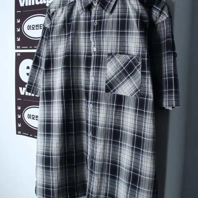 (L-XL) 후브스 반팔 카라 티셔츠 셔츠 남방 체크 아메카지-H35417