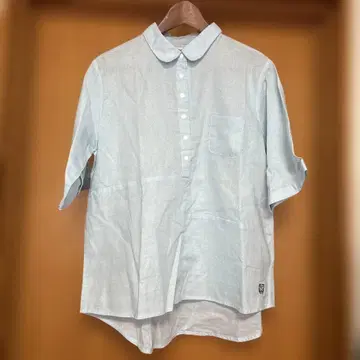 키 메모리 린넨 코튼 여성용 반팔 풀오버 셔츠 라이트 블루
