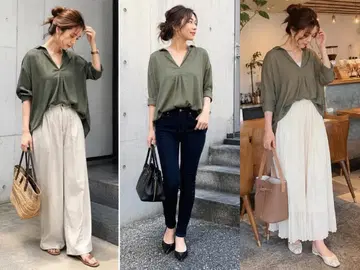 ZARA WOMAN 카키 스키퍼 블라우스 L~XL 루즈핏 7부 소매