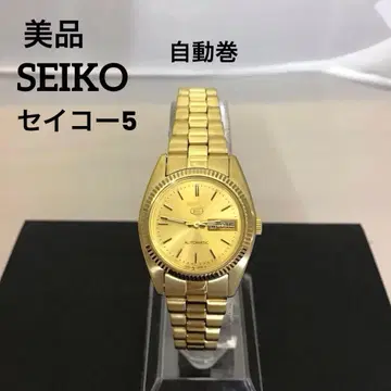 새상품급 SEIKO 5 세이코5 여성용 자동 와인딩 손목시계 골드