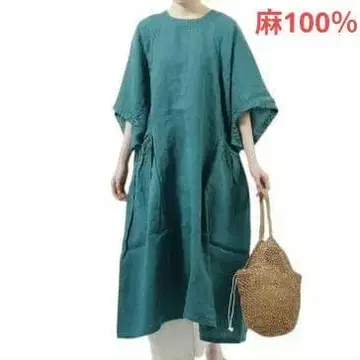 츠무구 tumugu 솔리 린넨 원피스 린넨 100% 그린 F