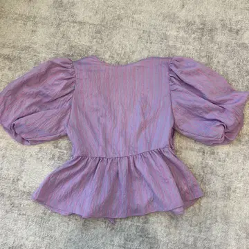 2026 S/S ZARA 퍼프 슬리브 블라우스 퍼플 스트라이프 S