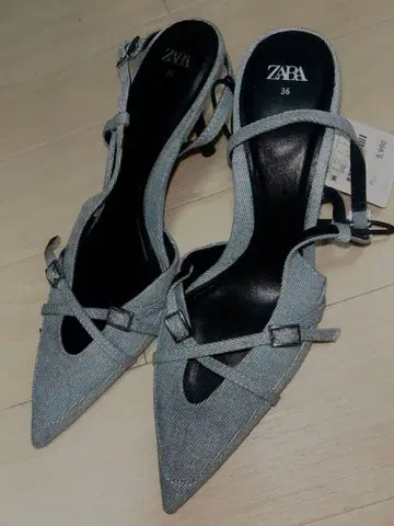 ZARA 데님 백 스트랩 샌들 36