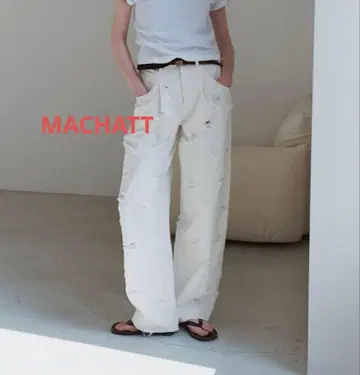 완판템! 택 포함 미사용 MACHATT 데미지 화이트 데님 38