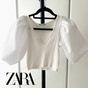 [ ZARA ] 자라 퍼프 슬리브 티셔츠 화이트