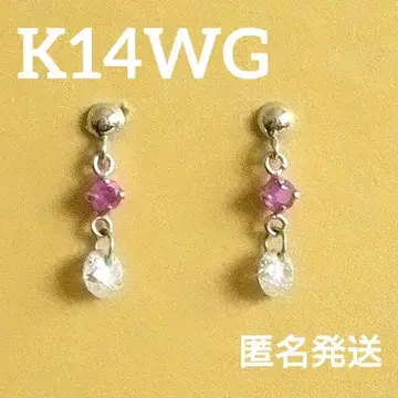 K14 WG 레드 클리어 귀걸이 2개 엽서 캐치 각인 있음 흔들림
