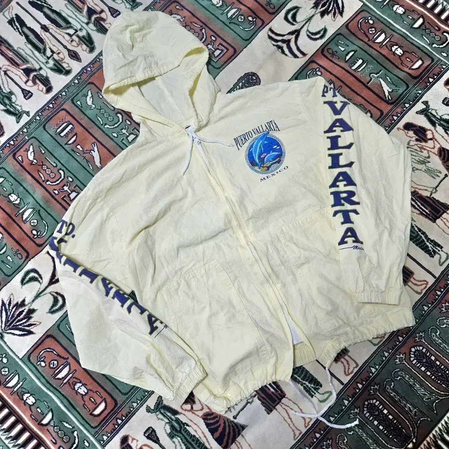 90's Vintage Puerto Vallarta 비치 썸머 후드집업 L