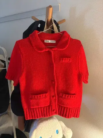 ZARA 레드 반팔 니트 가디건