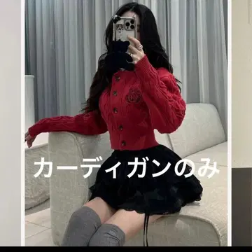 Darich 엠블럼 니트 가디건 레드 빨간색