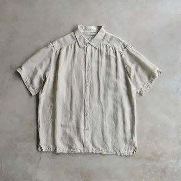 90s 페리 에리스 실크 린넨 반팔 셔츠 XL 베이지 거즈 원단 완전 무지
