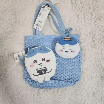 GU 치이카와 콜라보 메쉬 토트백 파우치 세트