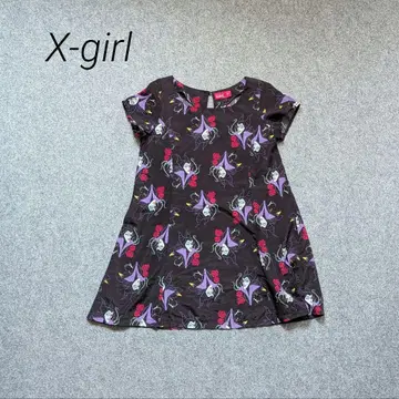 X-girl 엑스걸 미니 기장 플레어 원피스 말레피센트 패턴 블랙