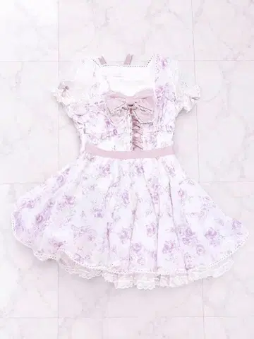 LIZ LISA 로즈 리본 쉬폰 원피스 라벤더