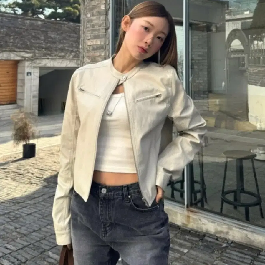 르 faux leather biker jacket