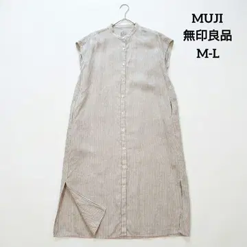 MUJI 무인양품 프렌치 슬리브 린넨 스트라이프 원피스 M-L