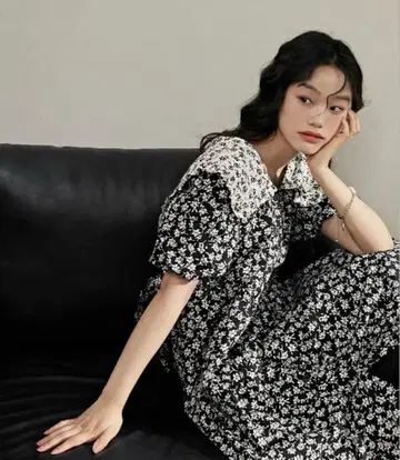 kuose 미니 꽃무늬 빅 칼라 원피스 한국 퍼프 슬리브 프렌치 걸리시