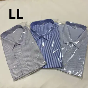 남성용 긴팔 드레스 셔츠 3개 세트 스트라이프 LL 사이즈