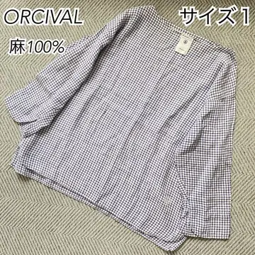 새상품급 오르치발 린넨 체크 보트넥 풀오버 셔츠 자수 로고