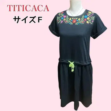 티티카카 무릎 기장 원피스 꽃 자수 에스닉계 허리 조절 프리 사이즈