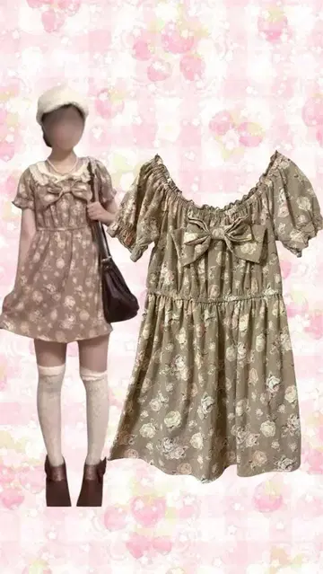 레어 리즈리사 히메카지 BIG 리본 반팔 미니 원피스