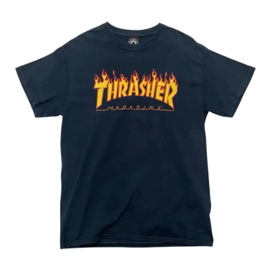 트레셔 Thrasher 블랙네이비 플레임 로고 반팔 티셔츠 M