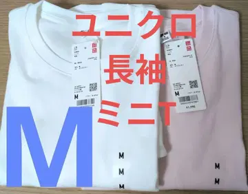 487579 UNIQLO 여성용 미니T 긴팔 2장 M 화이트 핑크