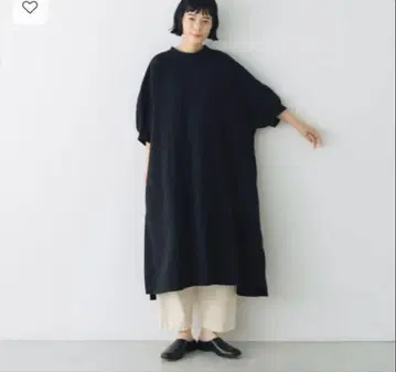 UNIVERSAL SEVEN 아메리칸 코튼 린넨 슬리브 원피스 블랙