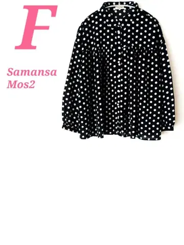 Samansa Mos2 도트 무늬 긴팔 블라우스 블랙 루즈핏 실루엣