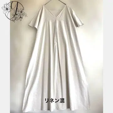 린넨 혼방 V넥 롱 원피스 F 베이지 루즈핏 내추럴 705
