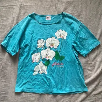 90s USA제 하와이 난초 싱글 스티치 터콰이즈 T셔츠 보타니컬