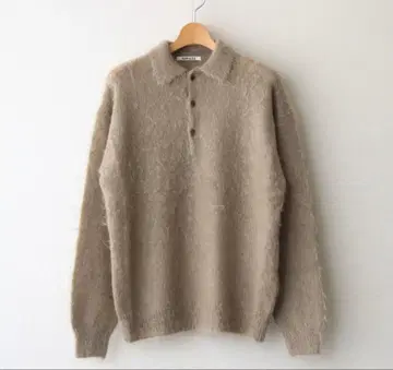 AURALEE BRUSHED MOHAIR KNIT POLO 사이즈 4