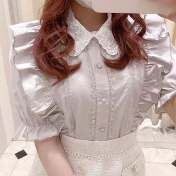 [새상품급] evelyn 에블린 상의 비쥬 옷깃 코튼 블라우스 핑크