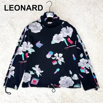 LEONARD 레오나르 울 스웨터 터틀넥 드로 코드 꽃무늬