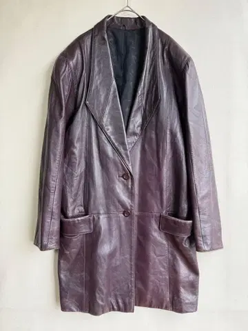 구제 의류 여성용 램 가죽 코트 보르도 천연 가죽 90s 빈티지