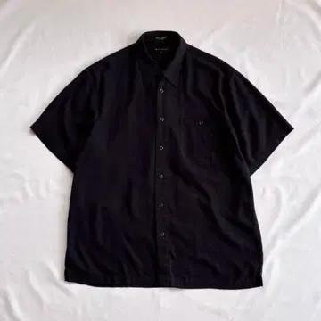 90s USA label linen x rayon s/s shirt BLK