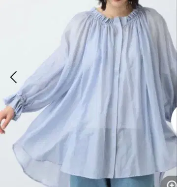 내추럴 바이 클립 코튼 실크 개더 튜닉 블라우스
