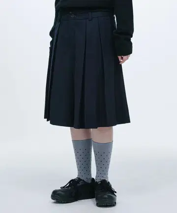 OHESHIO PLEATS SKIRT MIDI PANTS, NAVY