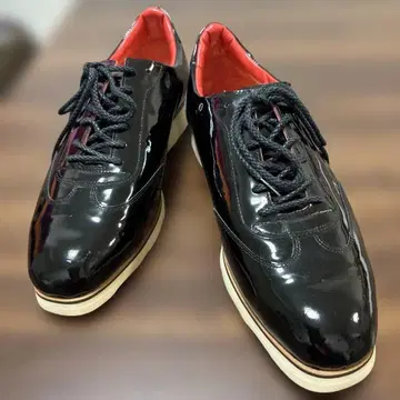 에나멜 레이스업 슈즈 24.0cm Vibram 밑창 블랙