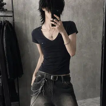 00s Tommy Hilfiger vneck s/s 그런지 시크 스타일 자수
