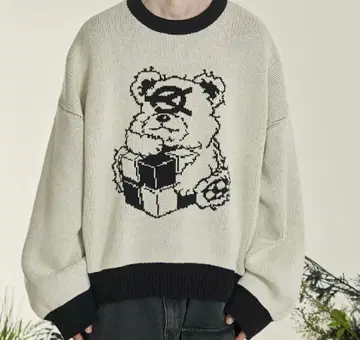 [ OY ] 큐브 오드리 니트/곰/화이트