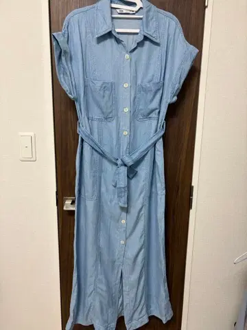 인기! ZARA 데님 셔츠 원피스 반팔 라이트 블루 M 사이즈