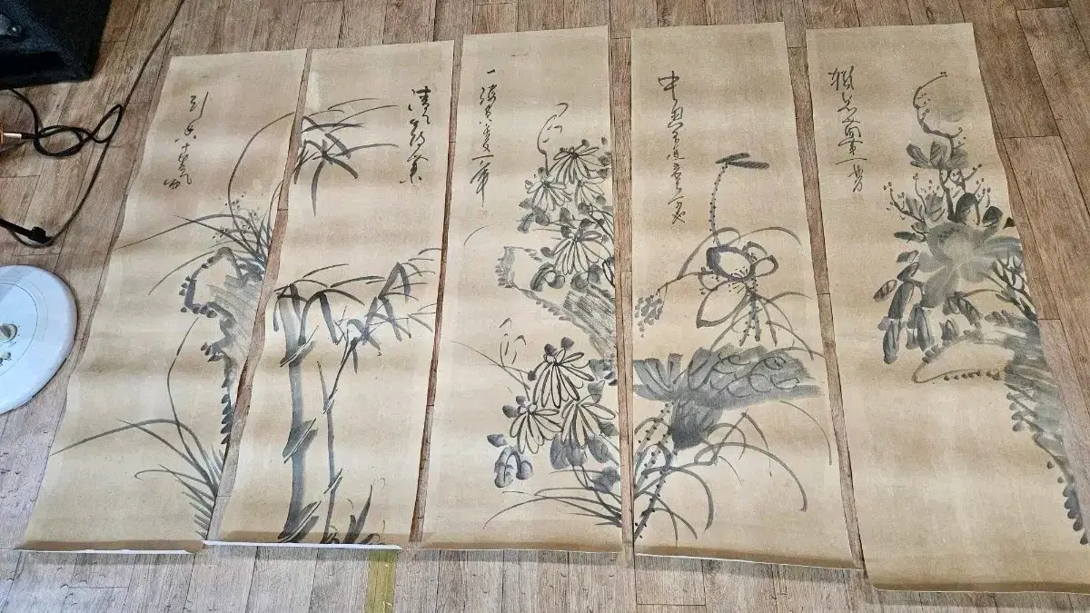 골동품 조선시대 문인수묵화 5폭 병풍