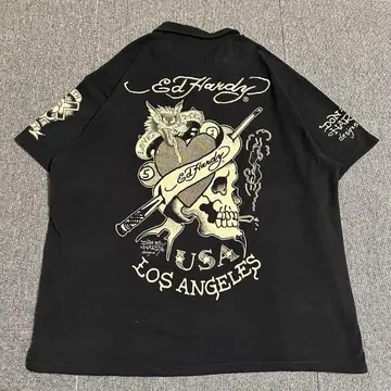[ Ed Hardy ] 에드 하디 5L 반팔 피케 셔츠 블랙 Y2K
